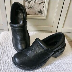 b.ø.c Born Concept Black Leather Clogs‎ Slip On Comfort Shoes Women's 8.5